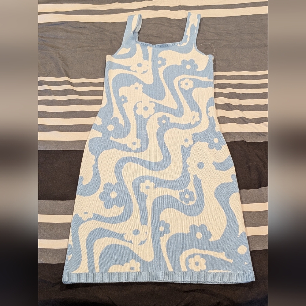 Hollister Blue & White Knit Mini Dress XS Y2K New